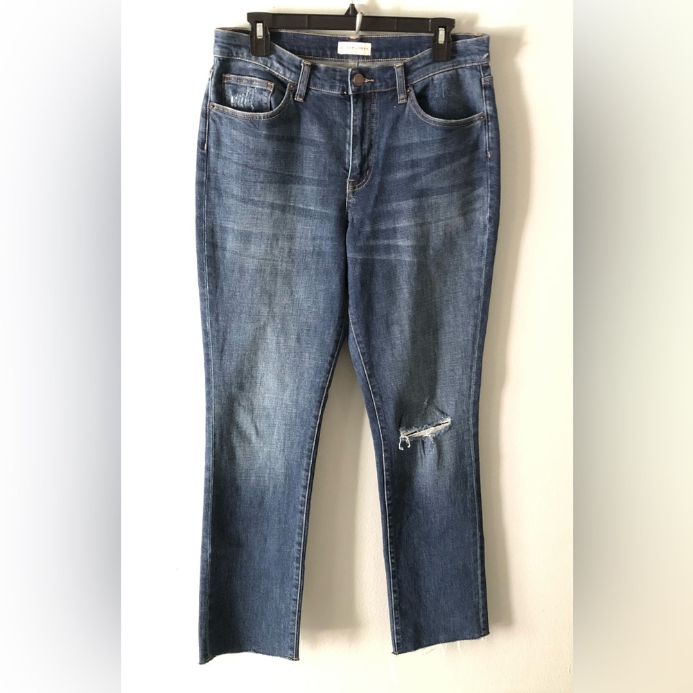 Oliver Logan Blue Distressed Ankle Jeans Premium Denim High Rise